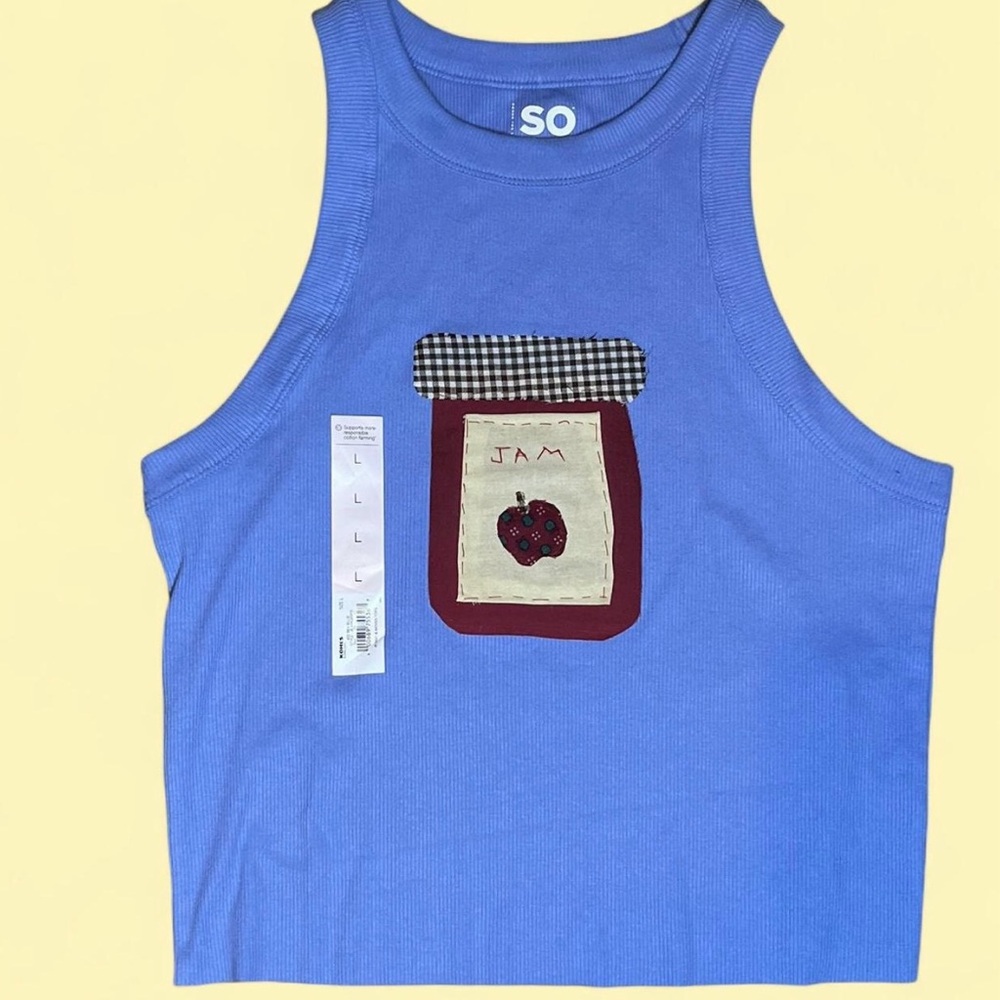 SO Blue Tank Top with Jam Jar Design